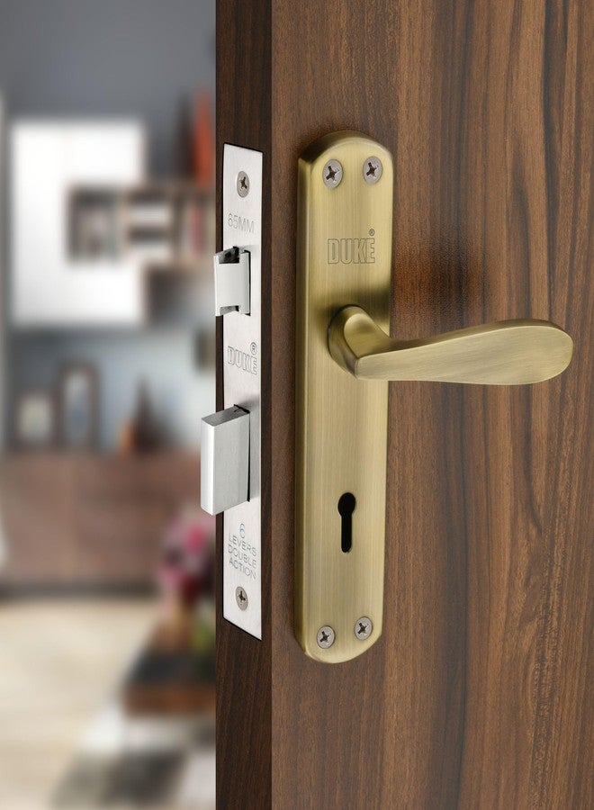 دوق طقم مقابض أبواب Duke Mortise | قفل مقبض باب للأبواب الرئيسية والداخلية | MH-624 BA KY | آلية قفل بستة أذرع | مزلاج قابل للعكس | قفل للأبواب الخشبية (تشطيب نحاسي عتيق غير لامع) - Image 1